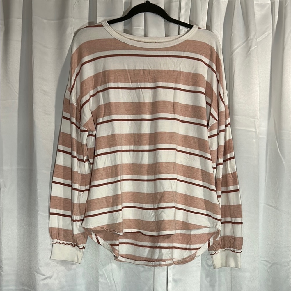 Thread & Supply White and Brown Striped Sweatshirt